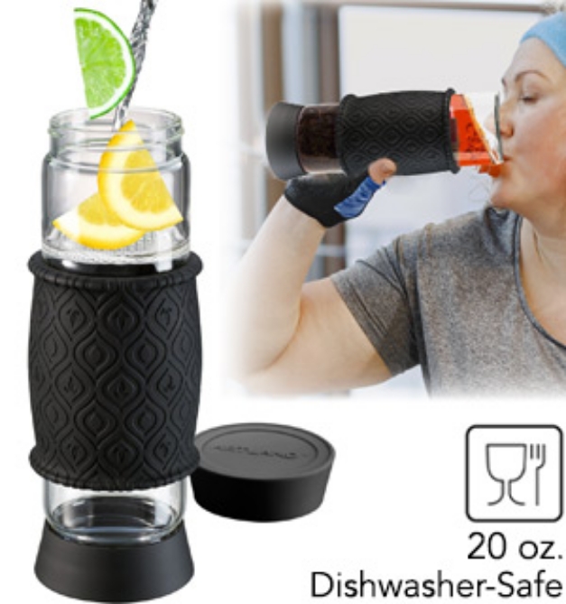 20 oz Glass Tea Infuser Bottle: Black