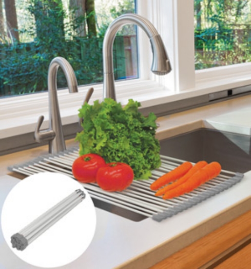 Don't waste valuable counter space! Use the Over-the-Sink Drying Rack to rinse and dry fruits or vegetables, or as a drain rack for dishes. Made of sturdy silicone-coated steel, the drying rack fits over your standard-size sink without bending,