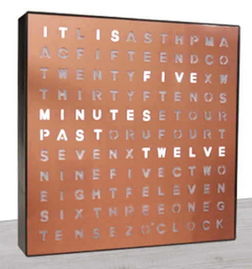 This unique LED Word Clock tells time in an entirely different way - with words! Rather than a dial or digital clock face, there are a jumble of letters. Every five minutes, the LED backlight turns on to reveal the time to display
