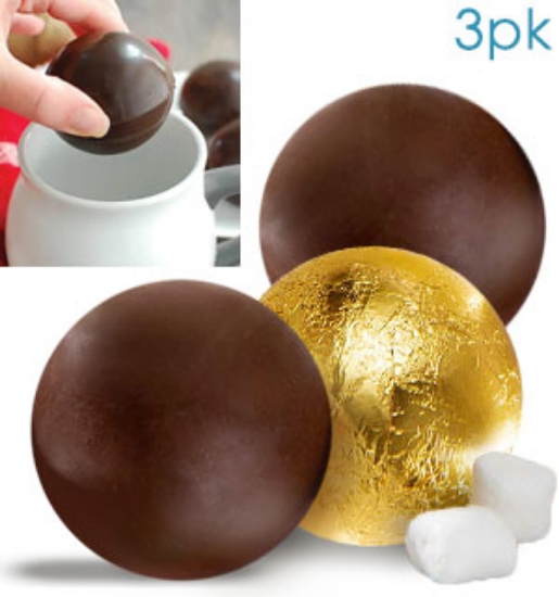 The Fudgy Bombs are a 100% milk chocolate orb shell with delicious hot cocoa and marshmallows inside.