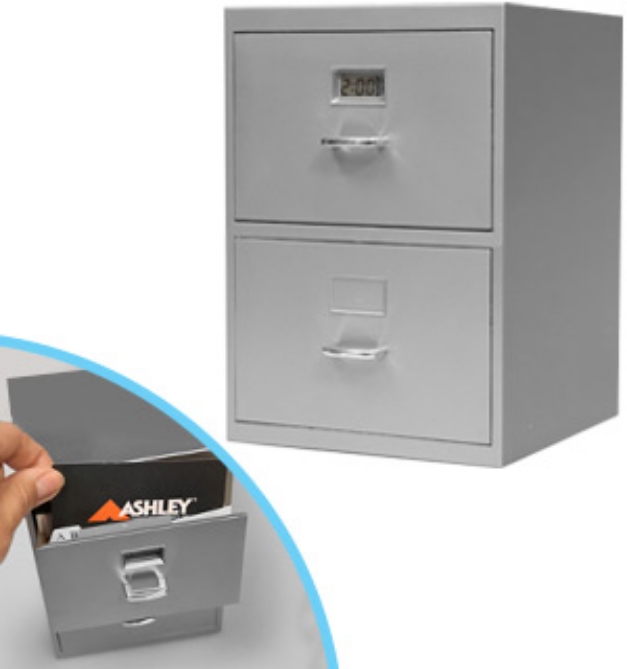 It may look like just a small-scale replica of a filing cabinet, but it serves a useful purpose! This fully-functional cabinet is designed to organize business cards, and other small odds and ends.