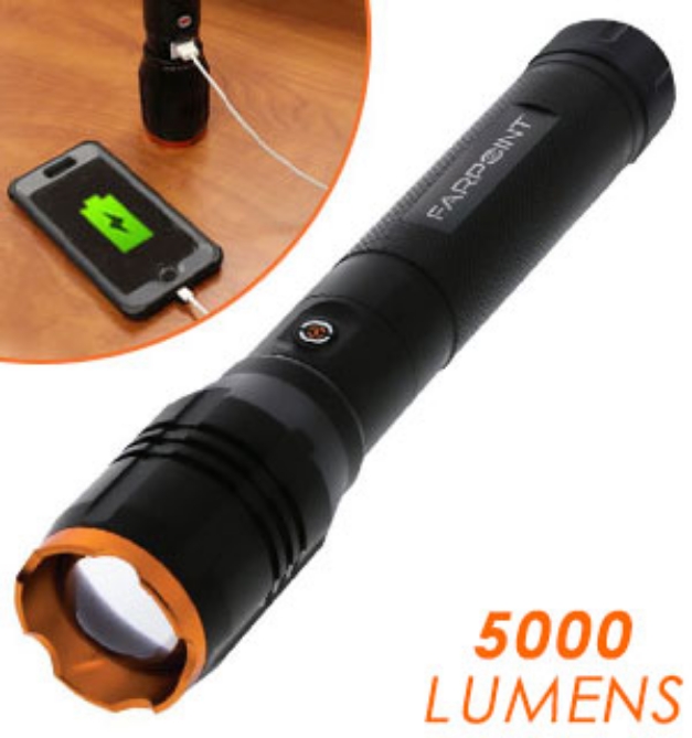 This is the biggest and brightest flashlight we've got! The Farpoint Platinum Series flashlight has a verified 4,000 lumens of bright white light that can be seen a mile away.