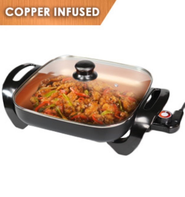 Turn any countertop into a cooking stove top with the Copper-Infused Electric Skillet Set!