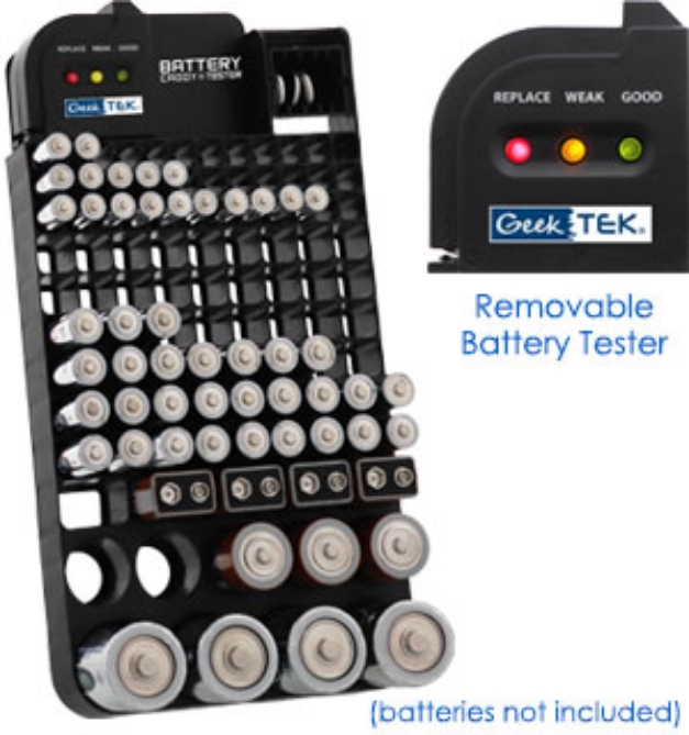 With storage for 108 batteries, you will always know exactly where every battery is. From tiny button-cells to giant D-cell batteries, everything fits perfectly in custom size slots. Plus it also gives you more storage for the common size batteries like AA and AAA batteries.
