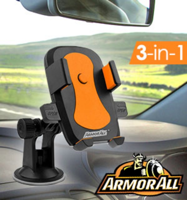 The Armor All 3-in-1 Suction Cup Phone Mount can attach to any windshield, dashboard, or car air vent.