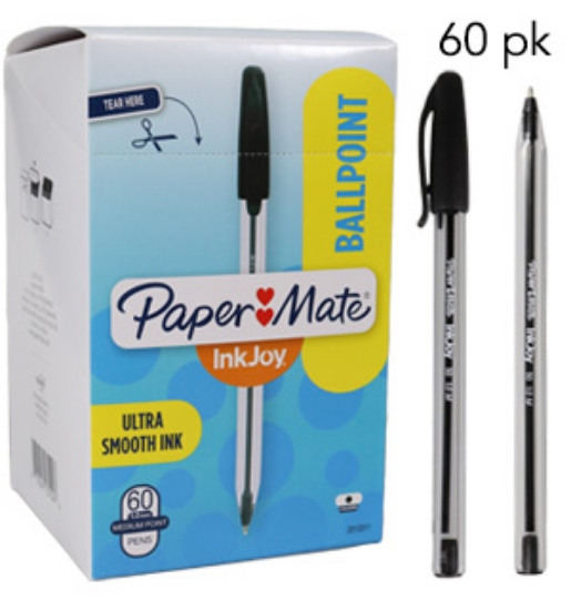 Brighten up your writing with Paper Mate InkJoy Ballpoint Pens! Each box contains 60 black ink pens for your writing, jotting, and doodling pleasure