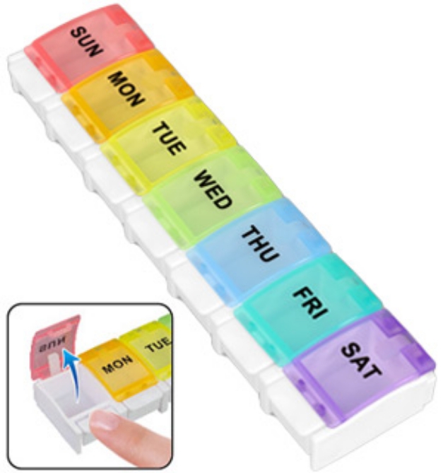 Picture 1 of Weekly Pill and Vitamin Organizer with Easy-Open Pop Up Lids