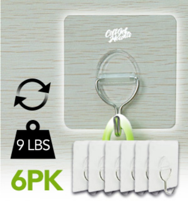 Picture 1 of Cell Gel Mounts Strong Hold Reusable Wall Hooks - Set of 6
