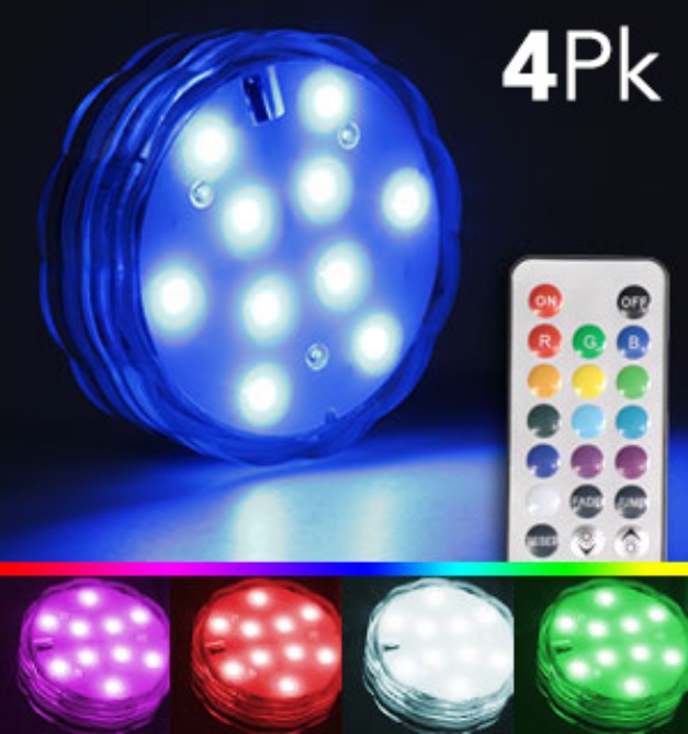 Picture 1 of 4-Pack Waterproof Color-Changing LED Lights with Remote Control