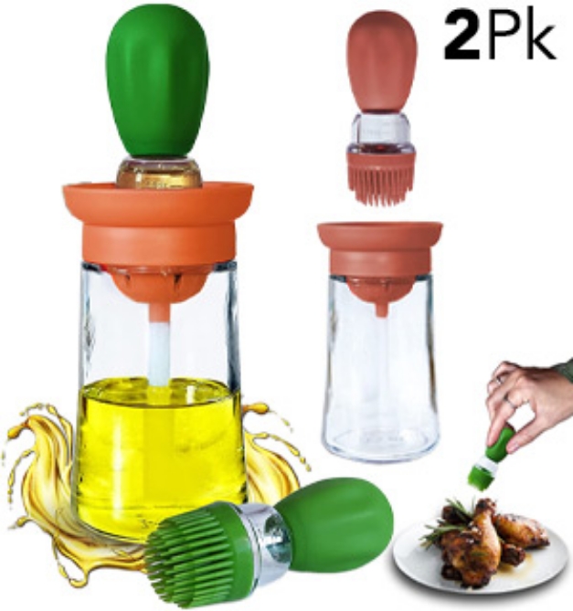 Picture 1 of 2-Pack of Glass Oil Dispenser Bottle with Silicone Brush