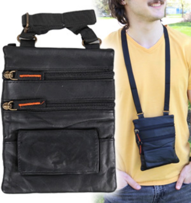 Picture 1 of Genuine Leather Hands-Free Travel Pouch