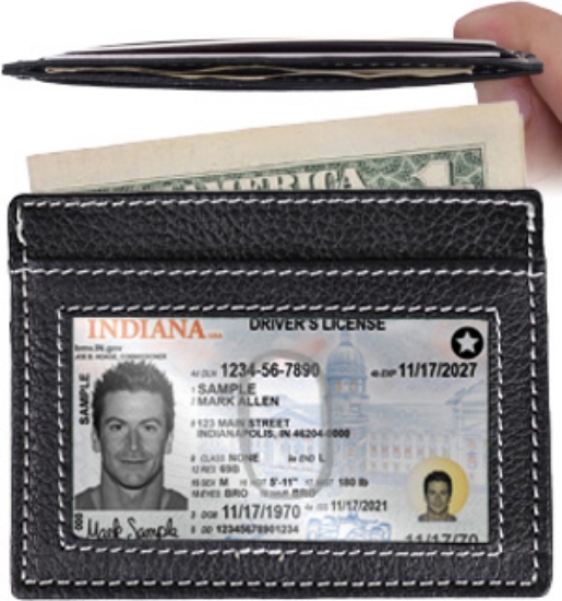 Slim Black Leather Credit Card Wallet with ID Window