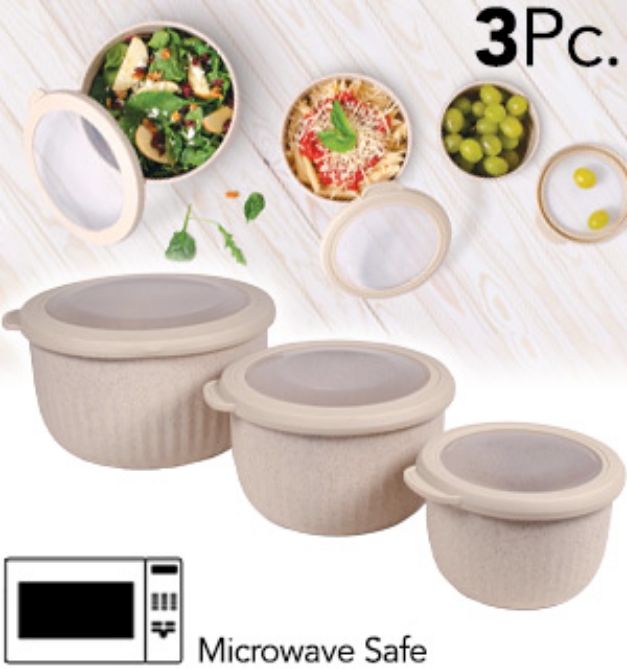 Picture 1 of 3 PC Eco-Friendly Nesting Microwave Bowl Set with Clear Lids