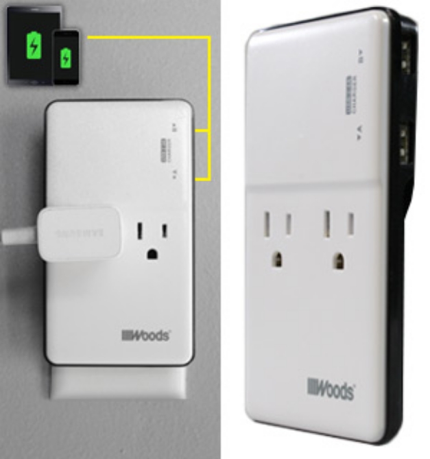 Picture 1 of Ultra Slim Dual Outlet Adapter w/ AC and USB Outlets