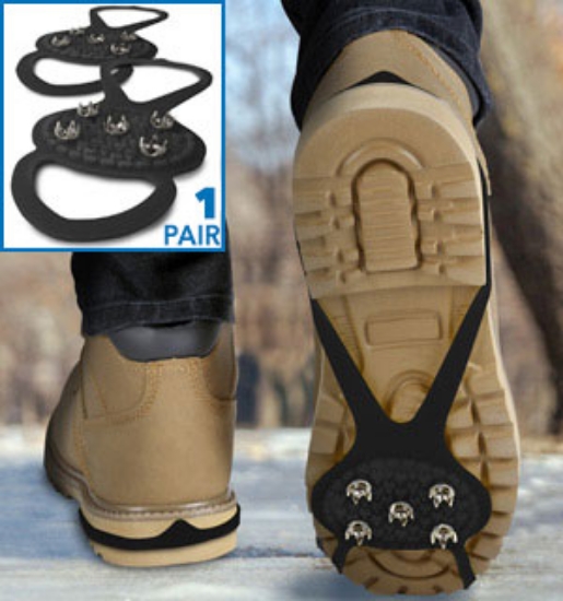 These Ice Cleats will give your footwear the extra traction you need to walk safely and confidently on ice and snow. Made of durable silicone that allows you to stretch them to fit most types of men's and ladies footwear, making them perfect for boots and high heels.