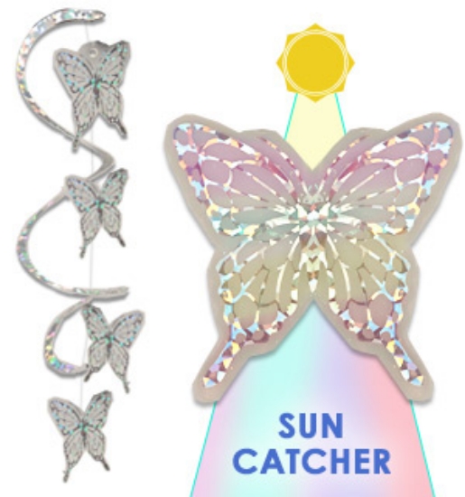 The Butterfly Spriral Sun Catcher is a beautiful decoration for any room, overhang, yard, or garden. Simply hang it anywhere light beams can catch it and colorful rainbows will radiate out in all different directions for a beautiful and calming light show.