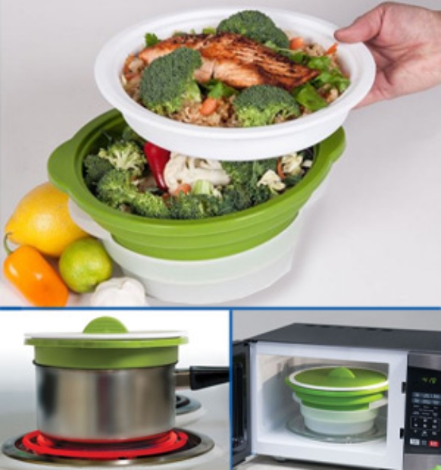 Picture 1 of Microwave and Stove-Top Safe Multi-Use 2-Tier Steamer - Great For Veggies and Meats