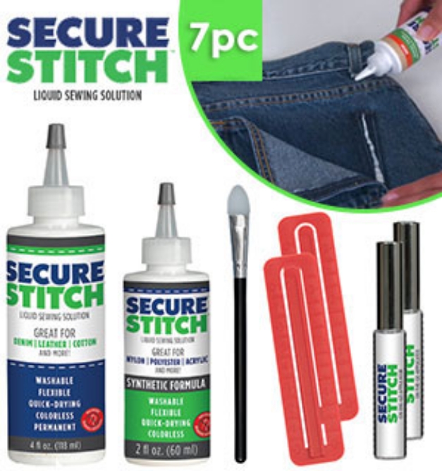 Picture 1 of 7pc Secure Stitch Liquid Sewing Kit with Travel Case
