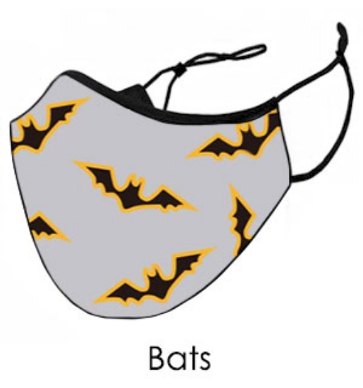 Ghosts, goblins, and bats...oh my! Celebrate Halloween the whole month with this classic bat design face mask.