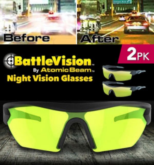 Slide on a pair of Night Vision Glasses, part of the Battle Vision Sunglasses line, to block the harsh glare so you can see clearly.