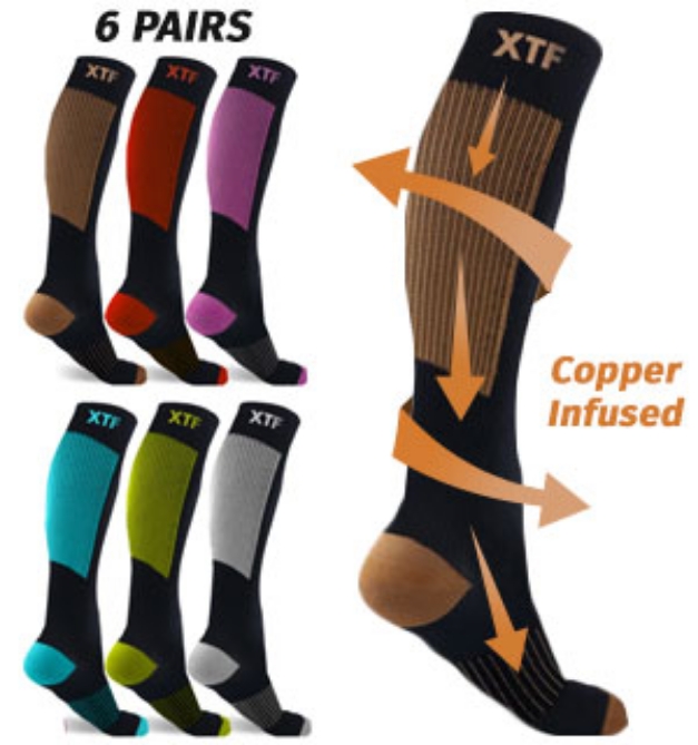 Picture 1 of Extreme Fit Copper Infused <br />Compression Socks (6-Pack)