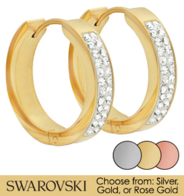 Picture 1 of 18kt Gold, Rose Gold, and Silver Huggie Earrings with Swarovski Crystals