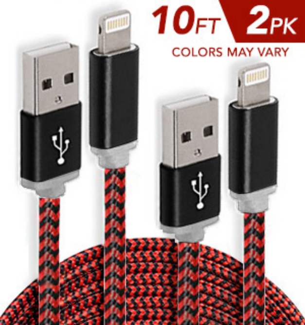 Picture 1 of Braided Apple MFI Lightning Cord 10ft Cables: 2PK