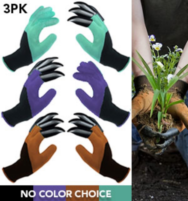 Picture 1 of 3-Pack of Assorted Gardening Gloves with Claws - Waterproof and Puncture Resistant