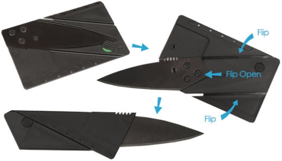 The Micro Credit Card Folding Knife is an amazingly portable knife that folds up to fit right in your wallet! At only 2.5mm thick, it's just the size of a credit card.