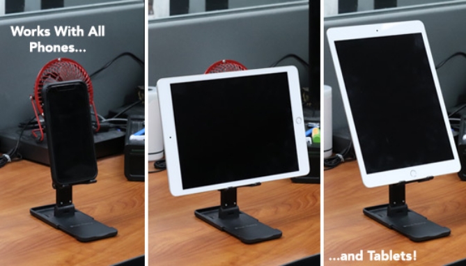 Securely hold and display any mobile device with our extendable phone and tablet stand