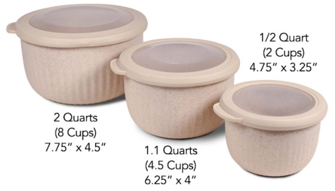 3 PC Eco-Friendly Nesting Microwave Bowl Set with Clear Lids