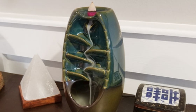 Picture 2 of Ceramic Waterfall Cascading Incense Fountain Set