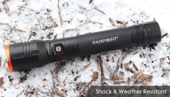 This is the biggest and brightest flashlight we've got! The Farpoint Platinum Series flashlight has a verified 4,000 lumens of bright white light that can be seen a mile away.