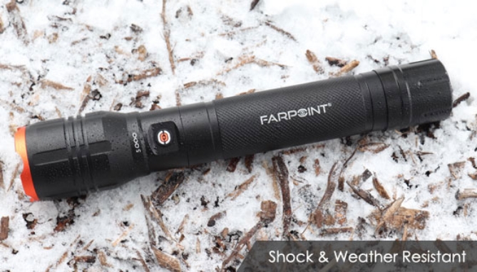 This is the biggest and brightest flashlight we've got! The Farpoint Platinum Series flashlight has a verified 4,000 lumens of bright white light that can be seen a mile away.