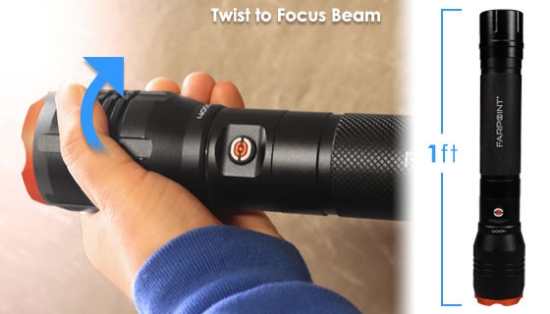 This is the biggest and brightest flashlight we've got! The Farpoint Platinum Series flashlight has a verified 4,000 lumens of bright white light that can be seen a mile away.
