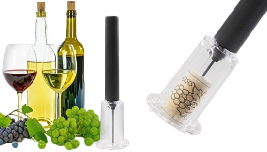 This wine bottle opener is the easy and safe way to remove corks from wine bottles. It uses an injector pump to compress air underneath the cork, lifting it out effortlessly like magic; it'll have you saying WOW!