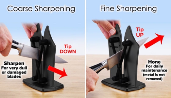 A dull blade is a dangerous blade: so a knife sharpener is essential in the kitchen! The Bavarian Edge is your all-in-one sharpening solution for every knife you have.