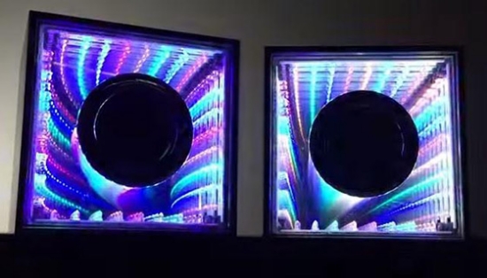 These show-stopping speakers actually feature an infinity mirror optical illusion that pulses to the beat of your music! The main speaker can be used alone, or plug in the other speaker for true stereo sound.