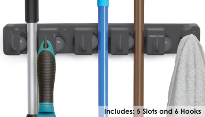 Picture 2 of 5 Slot Wall Mounted Organizer for Brooms, Tools, and More