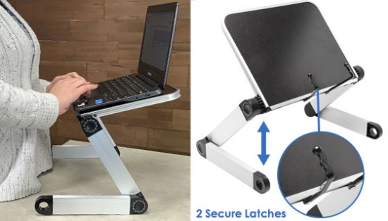 Now you can bring your desk wherever you go! No more balancing that hot laptop on your legs, or building a makeshift desk out of sofa cushions or pillows. The Table Tech Buddy lets you work and play on your laptop comfortably pretty much anywhere.