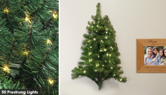 This Christmas Wall Tree is perfect if you are lacking valuable floor space, but still want to enjoy the traditional holiday decor. At 3 feet tall with 50 
pre-strung white lights, it's beautiful as is or can be easily decorated with a few ornaments and tinsel.