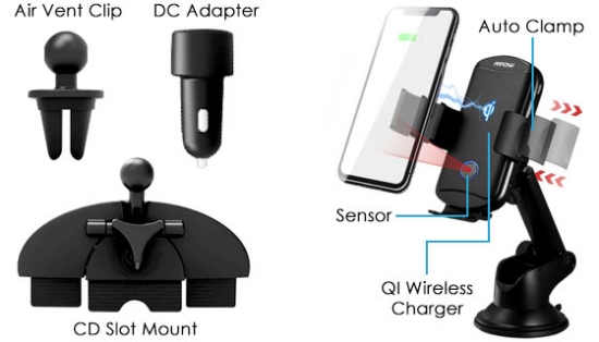 Charge your smartphone YOUR way with this universal charging bundle for the car. Several attachments let you securely mount your phone in nearly every possible configuration while utilizing wireless charging for Qi-compatible phones (most modern devices).