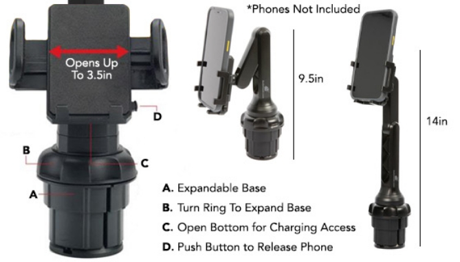 Picture 4 of The Original Cup Call Crane: Fully-Adjustable Phone Mount for Car Cupholders