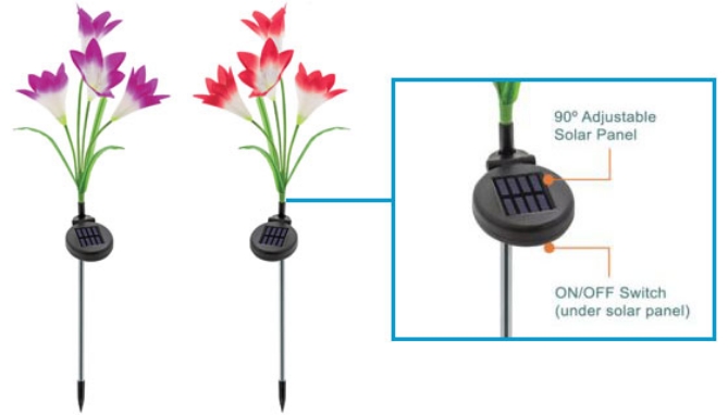 Picture 2 of Set of 2 Solar Powered, Color Changing Lily Flower Stake Lights