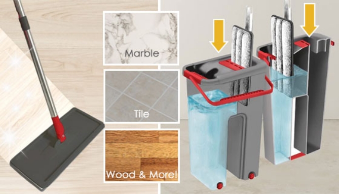 Picture 2 of Ultra Slim Mop w/ Dual Chamber Self-Cleaning Bucket and 2 Microfiber Mop Pads