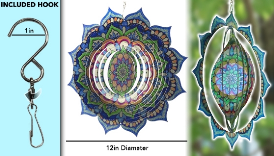Add color and motion to any garden with this artistic designed, laser-cut spinning art. Spread the vanes out to catch the wind and watch the decorative Mandala Flower spin, creating a captivating 3D display.