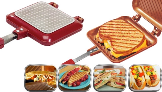 Creating hot meals has never been so easy! The Red Copper Flipwich uses two interlocking grill pans to create the perfect meal. Place any sandwich you want nice and toasty in the pan and close the double lid. Heat one side then flip it over for the other side. No need to worry about flipping with a spatula and making a mess