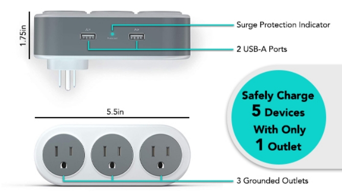 360 Degree Rotating Surge Protector with USB Ports