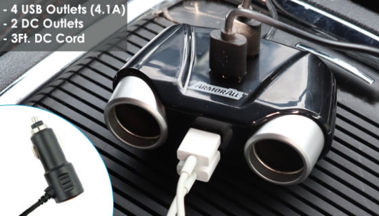 Turn your car's cigarette lighter or DC port into a 6-way charger with the <strong>6-Port DC/USB Power Station</strong>. Featuring 2 DC ports and 4 USB ports you can use and charge multiple devices simultaneously.