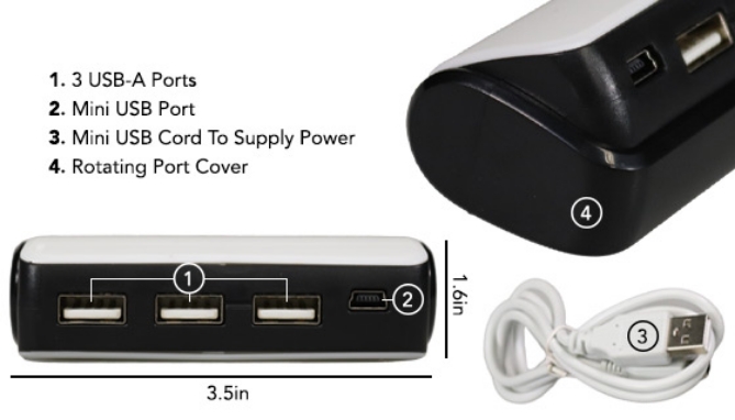 The 3-Port Portable USB Hub is designed to fit in your pocket, purse, or travel bag. Great for notebooks which come with only a few ports in an era when you need to attach many USB devices at once, such as a printer, cell phone, iPod, thumb drive, mouse, or keyboard